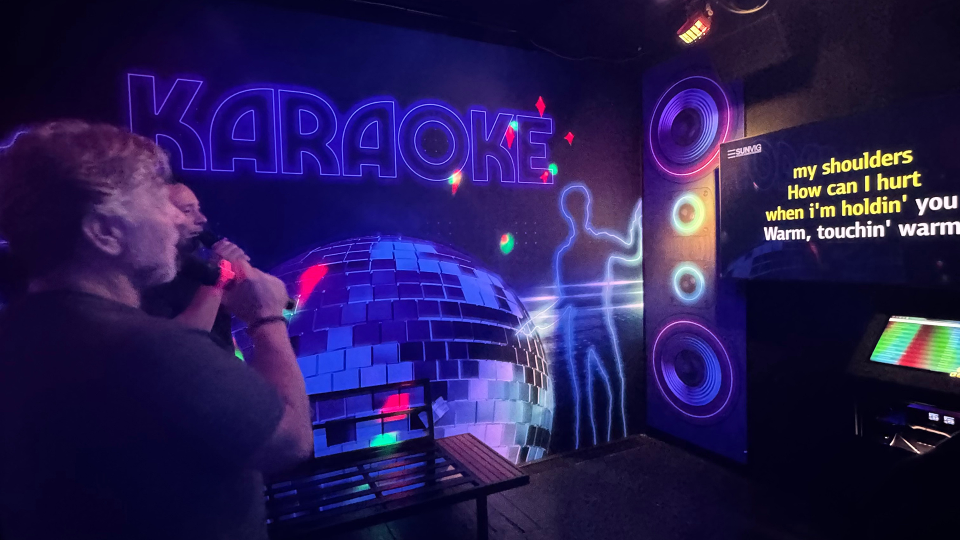 Groep zingt in karaoke box